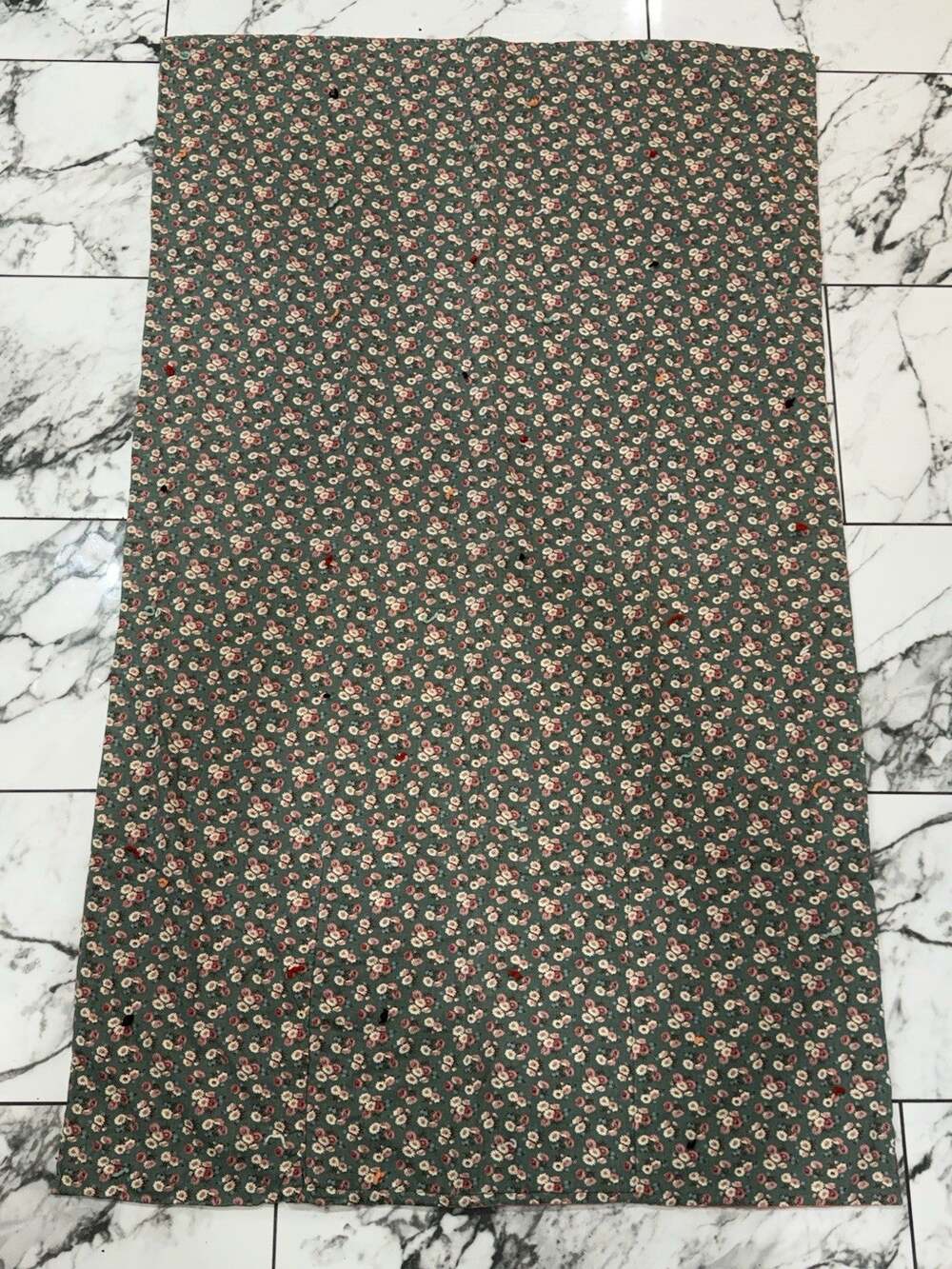 Vintage Handmade Floral Lap Quilt Green Pink Throw Blanket Converts To Pillow